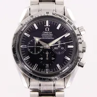 Herrur Omega Speedmaster, Broad Arrow, stål, automatisk, Ø41mm, svart urtavla, ref nr 35515000, serie nr 78004943, kronograf, länk 20,5cm, extra länkbit 15mm, fläckar på index, normalt bruksskick med slitage på glasring och boett, tunna repor på glas, bok, box, ytterkartong.