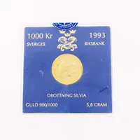 Mynt, Drottning Silvia, 1943-23 Dec-1993, nominellt värde 1000kr, 900/1000, i plastetui Vikt: 5,8 g