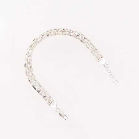 Armband, flätad, 18,5-20,5cm, bredd 8mm, GHA, silver 925/1000.  Vikt: 5,1 g