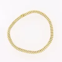 Collier, 41cm, bredd 11mm, ihålig, smärre bucklor, 18K.  Vikt: 33,5 g