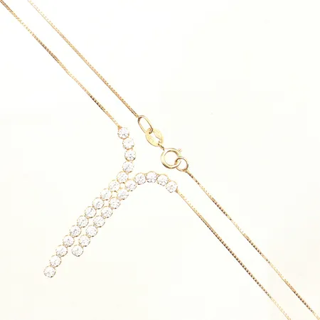 Collier med vita stenar, längd 41,5cm, bredd ca 0,5mm-5mm, Guldfynd, 18K Vikt: 2,3 g