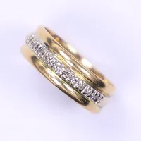 Ring tvåfärgad med 10 diamanter ca 0,005ct/st, stl 16½ bredd 6mm, 18K  Vikt: 3,2 g