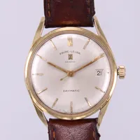 Herrur Favre-Leuba Daymatic, automat, Ø ca34mm, datum, 18K, med brunt läderband 