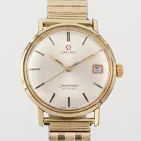 Herrur Omega Seamaster De Ville, datum, guld på stål, fungerar, diameter ca 34 mm, repor.