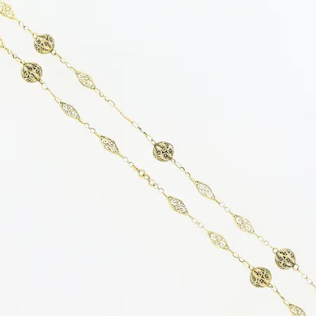 Collier, 65cm, bredd 1-11mm, lås saknas, 18K.  Vikt: 27,8 g