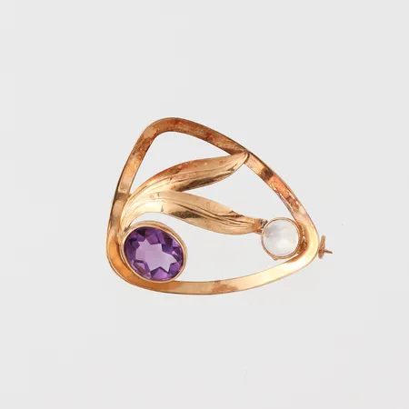 Brosch med 2 st stenar, Guldvaruhuset Aktiebolag Stockholm 1957, längd 3.2 cm, 18k Vikt: 4,1 g