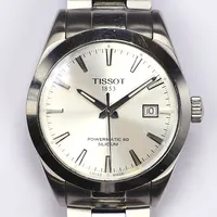 Herrur Tissot Gentleman, Powermatic 80 Silicium, stål, automat, datum, Ø40mm, silverfärgad urtavla, refnr: T127.407A, länk i stål ca 16cm lång, viklås, box, cert, manual, repig boett samt länk