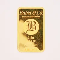 Guldtacka, Baird & Co, brutet etui, Finguld 24K 2,5g.