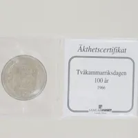 Jubileumsmynt 5kr, Adolf VI, utgivningsår 1966 , silver 40% Vikt: 18 g