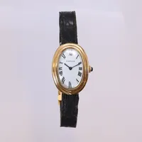 Damur Cartier Baignoire 22x31mm boett nr. 780943355, med läderband (med slitage) och viklås, 18K i boett och viklås med originalask, 1970-tal, manuell uppdragning, romerskt index, bruttovikt: 31g 