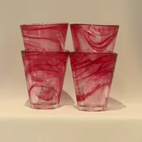 4 Dricksglas, Mine, Ulrica Hydman-Vallien, Kosta Boda, rosa, stämpelmärkta UHV höjd ca 11,5cm