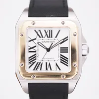 Herrur Cartier Santos 100, guld/stål, automatisk, ref-nr:2656, serie-nr:87942OCE, verk-nr:2892A2, 38x51mm inklusive luggarna, naggad spinell, små repor på glaset, inga tillbehör.