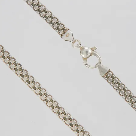 Silvercollier, X-länk, längd:45,5cm, bredd:6mm, 925/1000. Vikt: 17,4 g