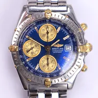 Herrur Breitling Chronomat, ref-nr: B13050.1, serie-nr: 142599, automatisk, Ø40mm, kronograf, datum, stål, safirglas, viklås, cert, inga extra länkar, repig boett samt länk, troligen fuktskadad, defekt box Vikt: 0 g