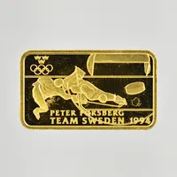 Guldtacka, 5 dollars, Peter Forsberg Team Sweden, med plastkassett, 24K. Vikt: 2,5 g