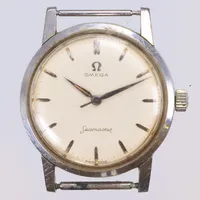 Herrur Omega Seamaster Ø34mm  ref nr. 14759.1.SC snr. 17780648 ca år 1959, cal. 600, manuell uppdragning, mycket fin orange jämn patina på visarna och index, utan länk/band, med orginalglas (med små repor) boett med små repor, originalkrona 