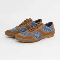 Skor Louis Vuitton Blue Monogram Denim and Brown Suede Sneakers storlek 8, ca 27,0cm, datumkod GO1015, gummisula, inga tillbehör, sparsamt använda