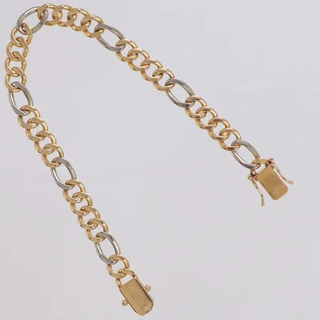 Armband Figaro, längd 18,5cm, bredd 7mm, tvåfärgat, Clareus, 1982, 18K  Vikt: 20,3 g