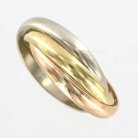 Ring rödguld/gulguld/vitguld, stl: 16½, bredd: ca 3-8mm, 18K  Vikt: 6 g