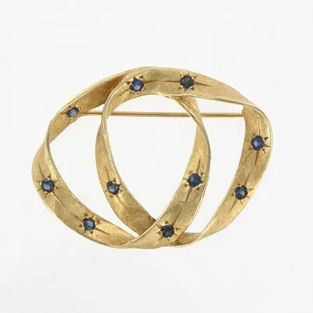 Brosch med Safirer, 45x35mm, 14K  Vikt: 9,7 g