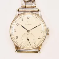 Herrur Omega, 33mm, stål, manuell, boettnr:9715641, modele depose, Cal. 26.5 SOB T.2, verknr:8920917, ca 1930-40-tal, metalllänk ej original, går ej.