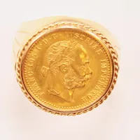 Klackring, mynt "Franc IOS I D G AVSTRIAE IMPERATOR", Ø20, bredd:28mm, skena i 18K, mynt i 21K bruttovikt 11,1g.