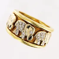 Ring, elefanter, diamanter 36 x ca 0,005-0,01ct, stl 16, bredd 7-10,5mm, 18K Vikt: 10,4 g