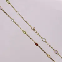 Collier med topas, ametist, citrin, granat, peridot, längd 42-45cm, bredd 2-2mm, vissa stenar med mindre nagg, GHA, 18K  Vikt: 8,1 g