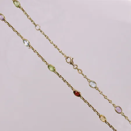 Collier med topas, ametist, citrin, granat, peridot, längd 42-45cm, bredd 2-2mm, vissa stenar med mindre nagg, GHA, 18K  Vikt: 8,1 g