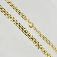 Collier X-länk, doserad, längd 44 cm, bredd 4-6 mm, mindre klämskador/ojämn länk, 18K. Vikt: 11,8 g