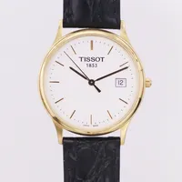 Herrur Tissot, Ø33mm, 18K, opersonlig gravyr, läderband, ask, låda Vikt: 0 g