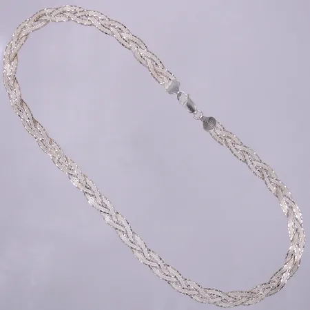 Collier, flätad, längd: ca 43cm, bredd: ca 8mm, Guldfynd, 925/1000 silver  Vikt: 18,3 g