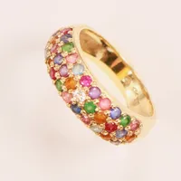 Ring, "Tutti Frutti", Ø17, bredd:6mm, diamant 0,03ct, färgade stenar, certifikat, 14K 5,2g.