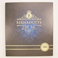 Myntsamling "Bernadotte 200år", år 1818-2018, 1 Mynt, 24K 3,1g. 7 Mynt, 925/1000 Silver 84g. 1 Mynt Koppar/Nickel, originalförpackning.