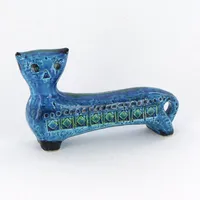 Figurin katt Bitossi, design: Aldo Londi ur serien Rimini Blu, ca 19cm, höjd 11cm, italien, osignerad, stengods 