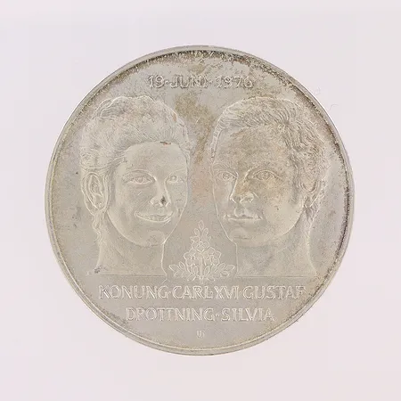 Minnesmynt Konung Carl XVI Gustaf Drottning Silvia, 19 Juni 1976, 50kr, Ø35mm, silver. Vikt: 26,9 g