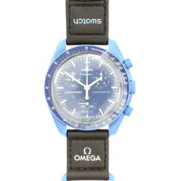 Armbandsur Swatch/Omega, MoonSwatch, Mission to Neptune, bioceramic, quartz, ca 42mm, kronograf, plexiglas, Velcro-band, manual, box