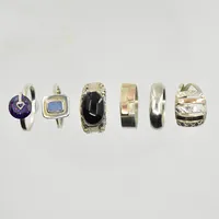 6 ringar, stl 17, 18, 19, silver. Vikt: 22,3 g