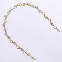 Armband trefärgat, längd 19cm, bredd 6mm, 14K Vikt: 4,5 g