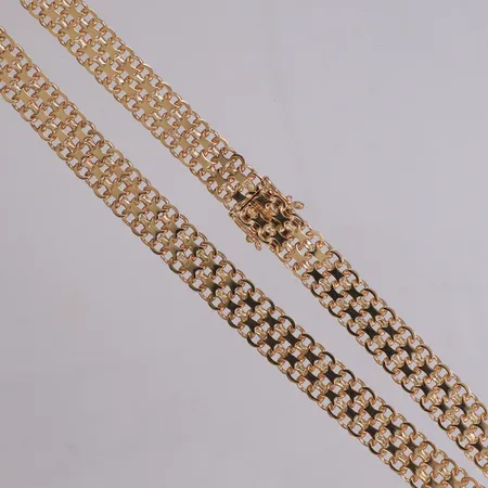 Collier X-länk, längd 42,5cm, bredd 9mm, Norens Guldatelje, år 1963, 18K  Vikt: 28,8 g