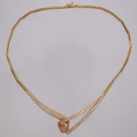 Collier med vita stenar, längd ca 42cm, bredd 3,1-21,1mm, halvstelt, 21K Vikt: 35,3 g