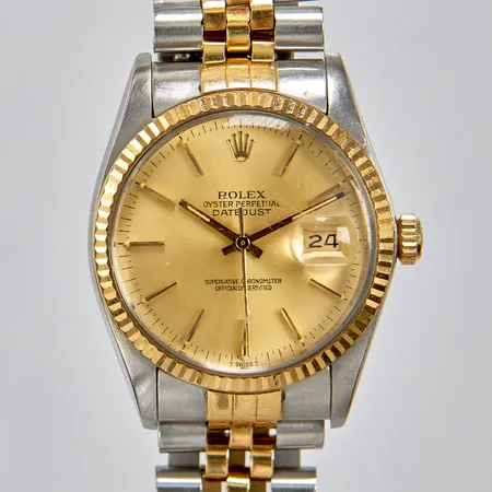 Herrur, Rolex Datejust, stål/guld, 36mm, ref: 16013, snr: 8446326, cal 3035, verknr: 1164314,  automatisk, datum, plexiglas, jubilee länk guld/stål 62523H. 1455, inga tillbehör 