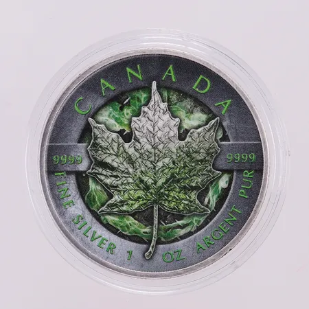 Mynt, Elizabeth II 5 Dollar 2022 Canada, Fine Silver 1 oz Argent Pur, Nature Power Edition Maple Leaf 2022, Ø38mm, upplaga 250 exemplar, i etui, box, certifikat. 999/1000 silver 