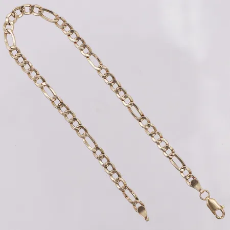 Armband, ihålig Figaro, 20,7cm, bredd 4mm, små bucklor, 14K Vikt: 3,2 g