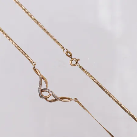 Collier, diamanter ca 0,04ctv, finska stämplar, 45cm, vikskada, 14K Vikt: 6,5 g