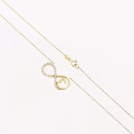 Collier, evighetstecken, vita stenar, 46cm, bredd 0,5-10,5mm, 14K Vikt: 2,6 g