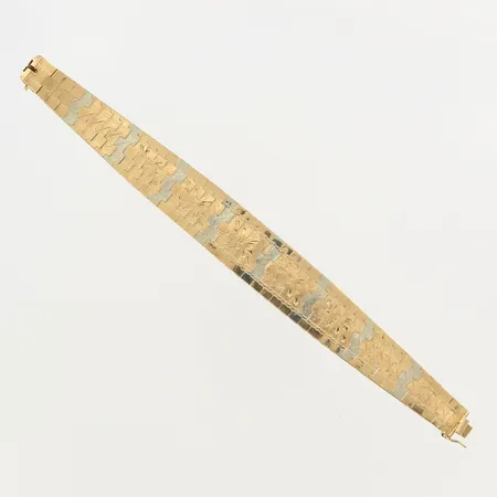 Armband med dekor, tvåfärgat, ihåliga länkbitar, 19cm, bredd 11-19mm, 18K Vikt: 39,5 g