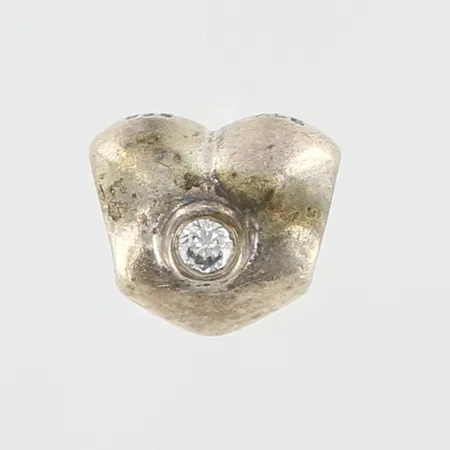 Berlock Pandora, hjärta med vita stenar, 10 x 9 x 8,5mm, silver 925/1000  Vikt: 2,6 g