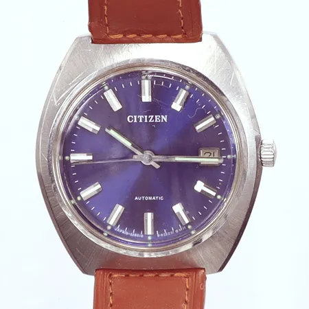 Herrur Citizen automatic, datum, 4-8209325SMH / 8210, 72-9051, Ø38, skinnband, blå urtavla, inga tillbehör 