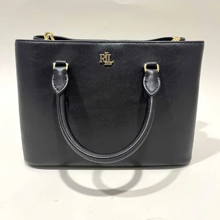 Handväska Lauren Ralph Lauren, Leather Small Marcy Satchel, dustbag,  längd 27cm, höjd 19cm, djup 14cm, läder, avtagbar axelrem, beslag i gulmetall, dustbag, inga övriga tillbehör 